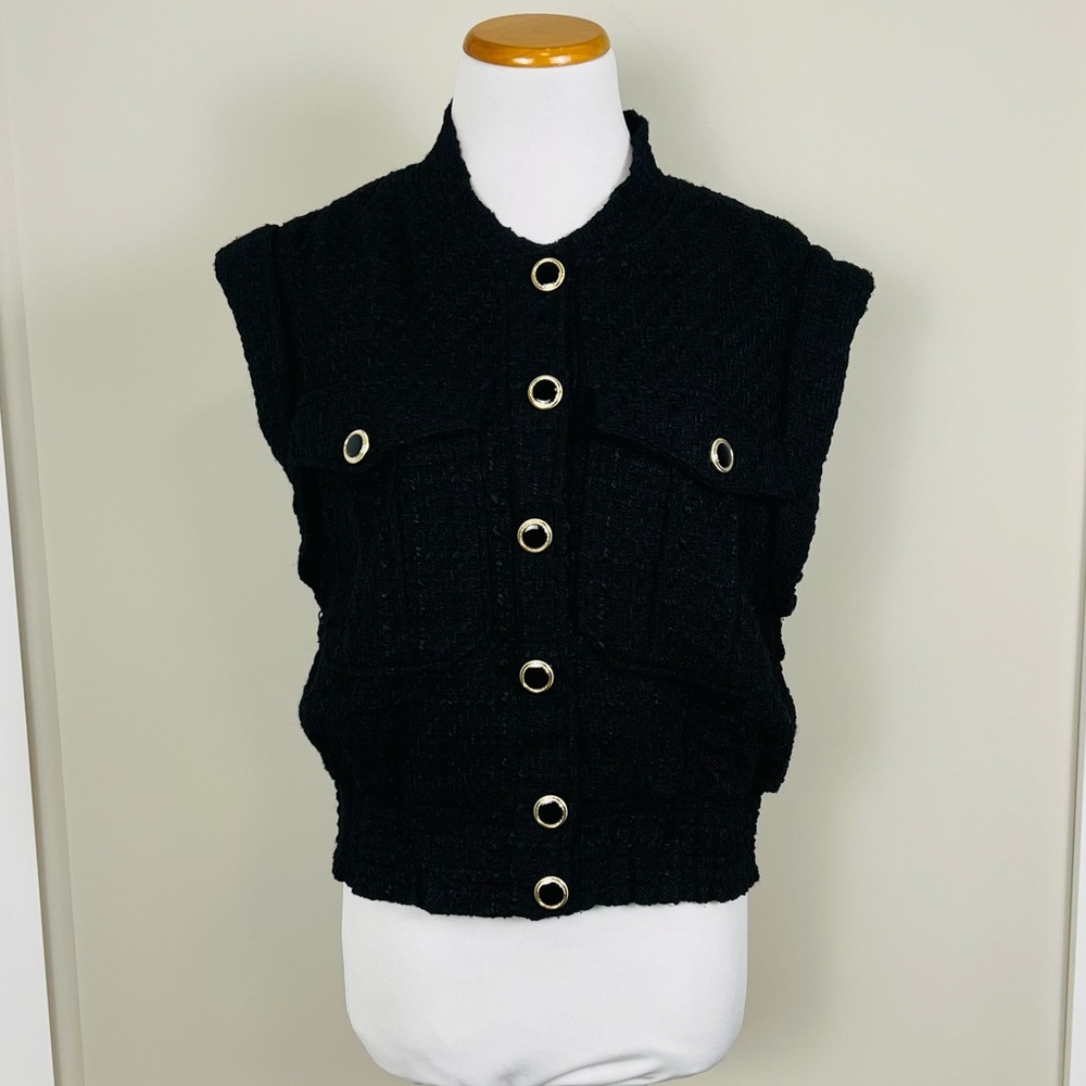 Christian Lacroix Textured Black Vest with Gold Buttons